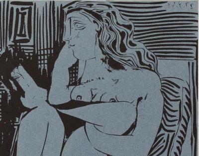 Pablo PICASSO : Deux femmes au flacon de parfum, Linogravure 2