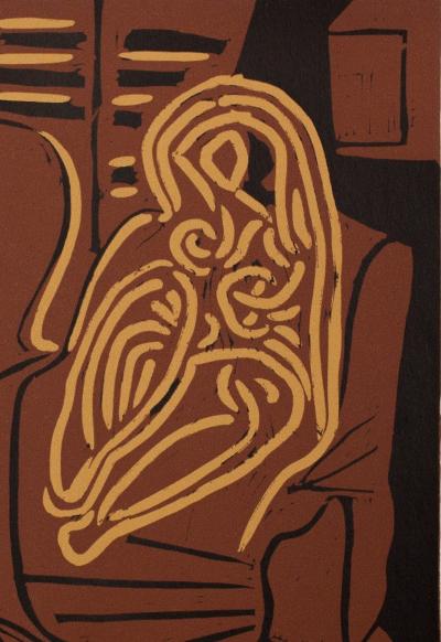 Pablo PICASSO : Femme dans un fauteuil et guitariste, Linogravure 2