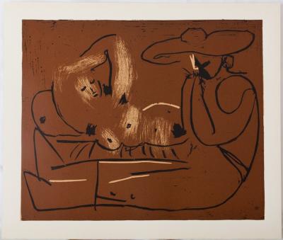 Pablo PICASSO : Nu couché et guitariste au chapeau, Linogravure 2