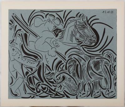 Pablo PICASSO : Pique : Face au taureau, Linogravure 2