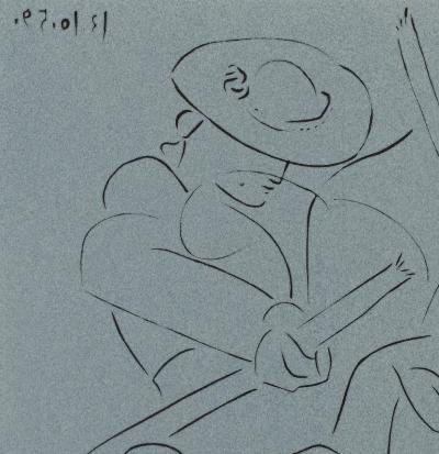 Pablo PICASSO : Taureau désarmant un picador (La pique cassée), Linogravure 2