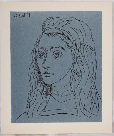 Pablo PICASSO : Portrait de Jacqueline, Linogravure 2