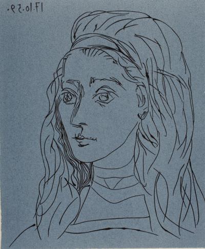 Pablo PICASSO : Portrait de Jacqueline, Linogravure 2