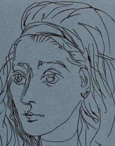 Pablo PICASSO : Portrait de Jacqueline, Linogravure 2