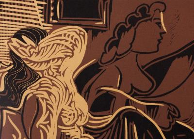 Pablo PICASSO : L'attente : Deux femmes à la fenêtre, Linogravure 2