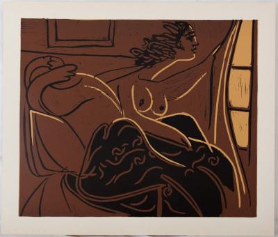 Pablo PICASSO : Curiosité : Deux femmes à la fenêtre, Linogravure 2