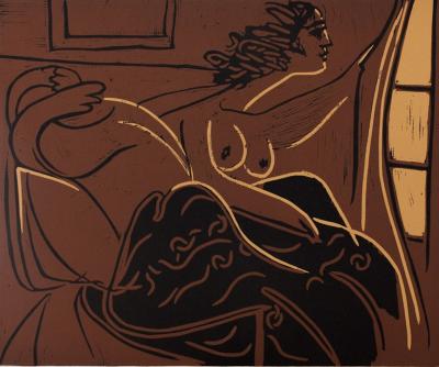 Pablo PICASSO : Curiosité : Deux femmes à la fenêtre, Linogravure 2