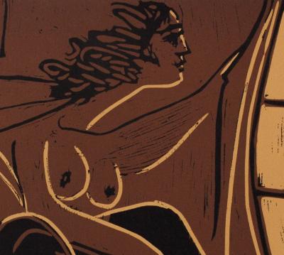 Pablo PICASSO : Curiosité : Deux femmes à la fenêtre, Linogravure 2