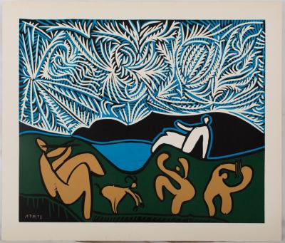 Pablo PICASSO : Bacchanale : Danse sous les étoiles, Linogravure 2
