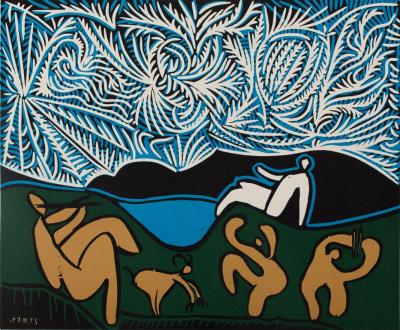 Pablo PICASSO : Bacchanale : Danse sous les étoiles, Linogravure 2