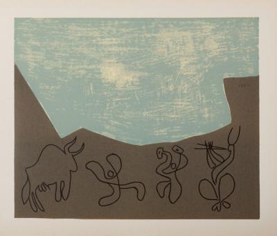 Pablo PICASSO : Bacchanale : Musiciens et Taureau, Linogravure 2