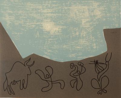 Pablo PICASSO : Bacchanale : Musiciens et Taureau, Linogravure 2