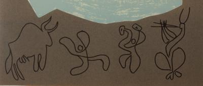 Pablo PICASSO : Bacchanale : Musiciens et Taureau, Linogravure 2