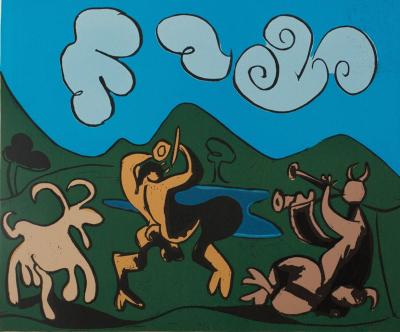 Pablo PICASSO : Faunes et chèvre, Linogravure 2