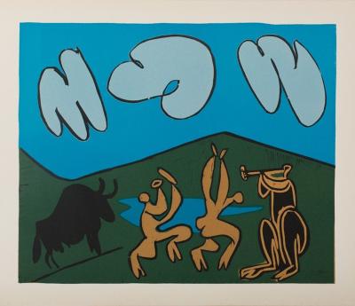 Pablo PICASSO : Bacchanale au taureau noir, Linogravure 2