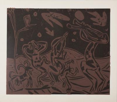 Pablo PICASSO : BLes danseurs au hibou, Linogravure 2