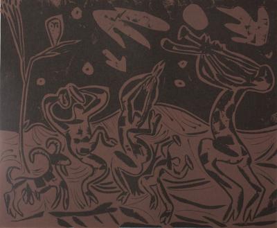 Pablo PICASSO : BLes danseurs au hibou, Linogravure 2