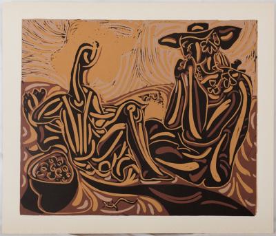 Pablo PICASSO : Vigne, les vendangeurs, Linogravure 2