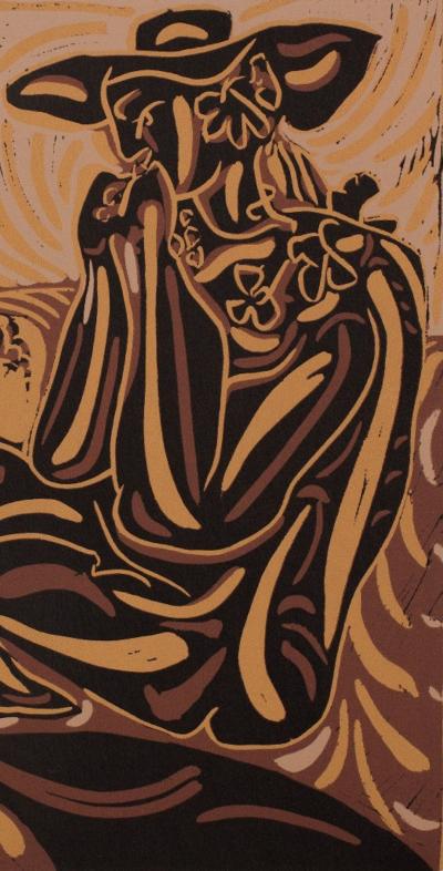 Pablo PICASSO : Vigne, les vendangeurs, Linogravure 2