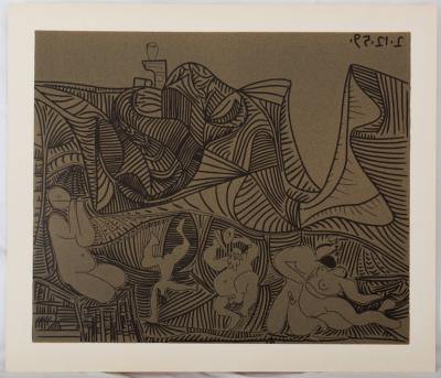 Pablo PICASSO : Bacchanale : Danse de nuit au hibou, Linogravure 2