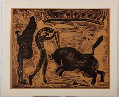 Pablo PICASSO : Corrida, les banderilles, Linogravure 2