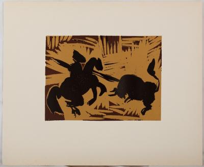 Pablo PICASSO : Taureau attaquant un picador, Linogravure 2