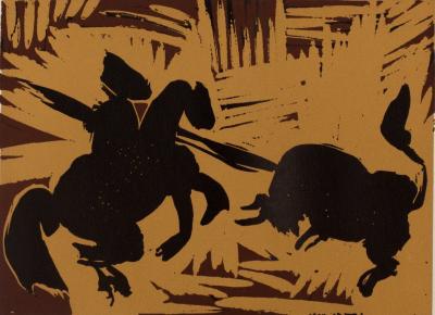 Pablo PICASSO : Taureau attaquant un picador, Linogravure 2
