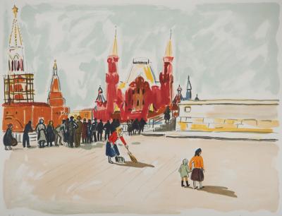 Yves BRAYER : La Place Rouge à Moscou, Lithographie originale signée 2