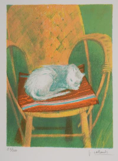 Paul COLLOMB : Le chat endormi, Lithographie originale signée 2