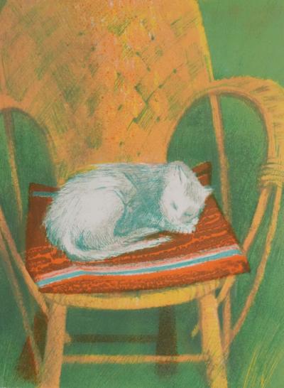 Paul COLLOMB : Le chat endormi, Lithographie originale signée 2