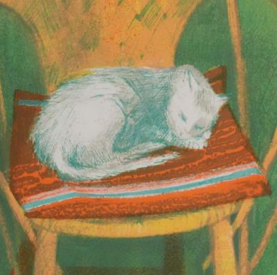Paul COLLOMB : Le chat endormi, Lithographie originale signée 2