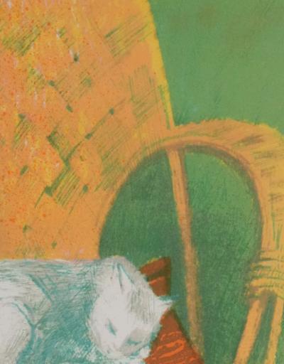 Paul COLLOMB : Le chat endormi, Lithographie originale signée 2