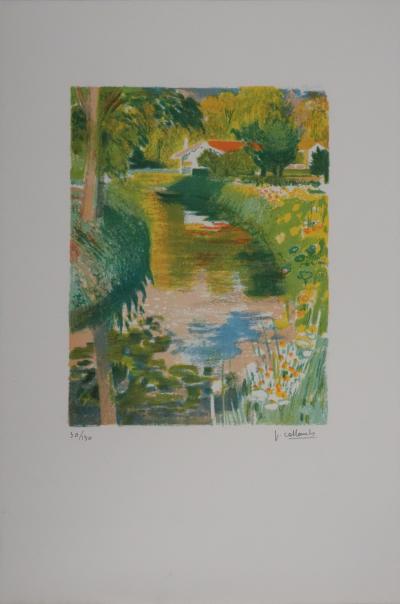 Paul COLLOMB : Canal aux lueurs oranges, Lithographie originale signée 2