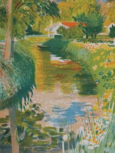 Paul COLLOMB : Canal aux lueurs oranges, Lithographie originale signée 2