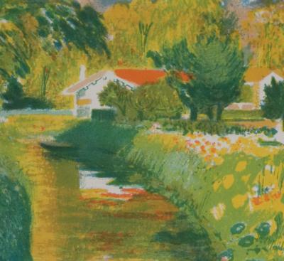 Paul COLLOMB : Canal aux lueurs oranges, Lithographie originale signée 2