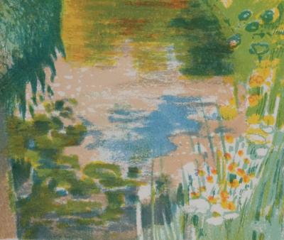 Paul COLLOMB : Canal aux lueurs oranges, Lithographie originale signée 2