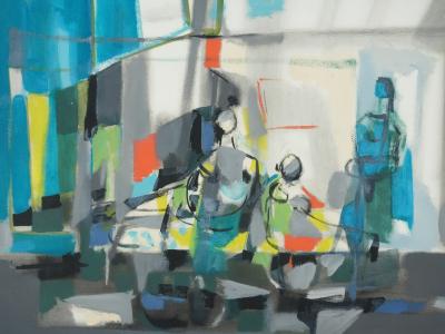 Marcel MOULY - Les personnages bleus - Gouache originale signée 2