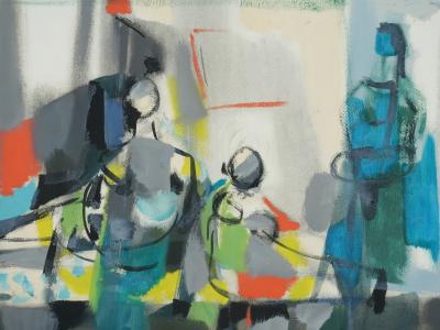 Marcel MOULY - Les personnages bleus - Gouache originale signée 2