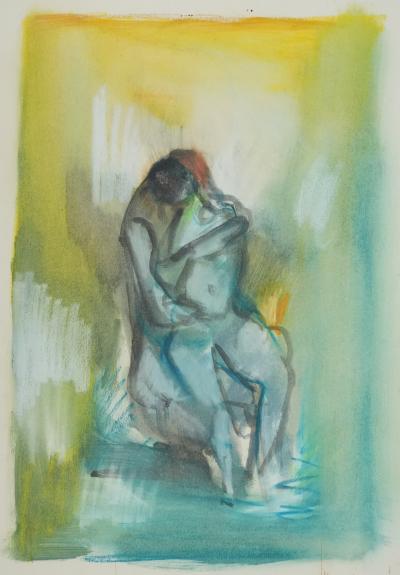Marcel MOULY - Embracing Couple - Original signed gouache 2