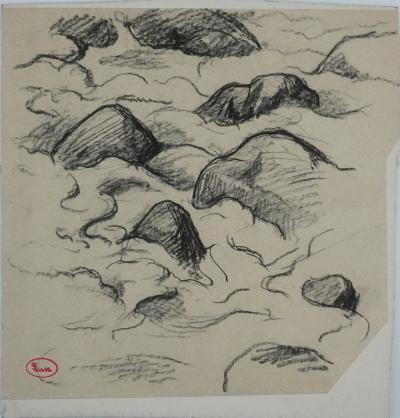 Maximilien LUCE : Bretagne, Les rochers à marée basse, Dessin originale signée 2