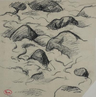 Maximilien LUCE : Bretagne, Les rochers à marée basse, Dessin originale signée 2