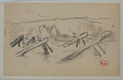 Maximilien LUCE : Normandie, Pieux en bois sur la plage, Dessin originale signée 2