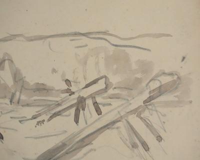 Maximilien LUCE : Normandie, Pieux en bois sur la plage, Dessin originale signée 2