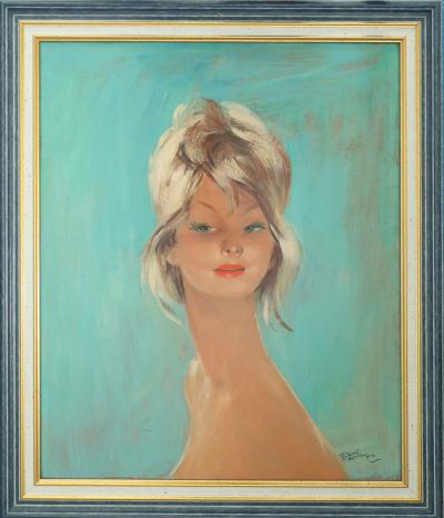 Jean-Gabriel Domergue (1889-1962) - Marie Chantal - Óleo sobre madera prensada, firmado 2