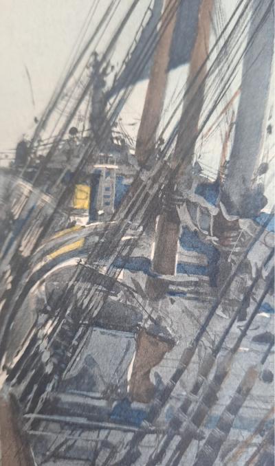 Marin Marie - On the Bridge - Original lithograph, signed and hand-colored 2