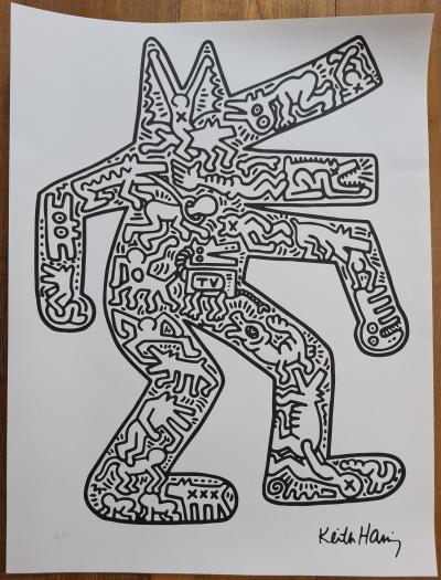 Keith Haring - Chien dansant (blanc), 1987, sérigraphie 2
