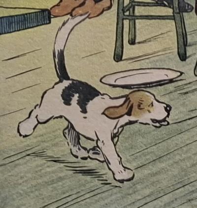Cecil ALDIN - Le dîner de Noël à l’auberge, vers 1900, Estampe couleurs en passe partout 2
