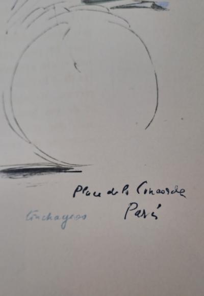 Louis Touchargues - Parisienne en vélo, place de la Concorde, 1945 - Lithographie 2