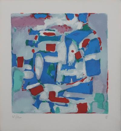 Paul CHARLOT : Composition en bleu et rouge, Lithographie originale signée 2