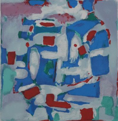 Paul CHARLOT : Composition en bleu et rouge, Lithographie originale signée 2